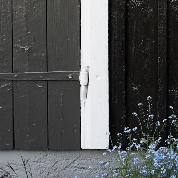 exterior door painted black with white trim