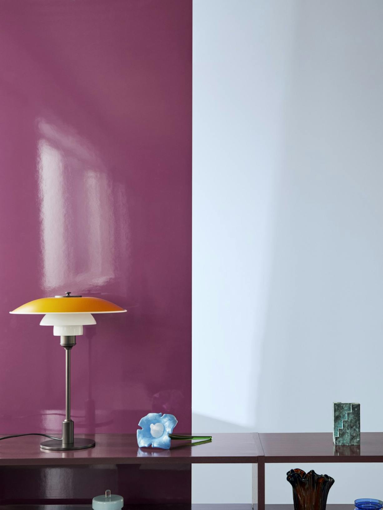 glossy and matt wall panels purple and blue paint