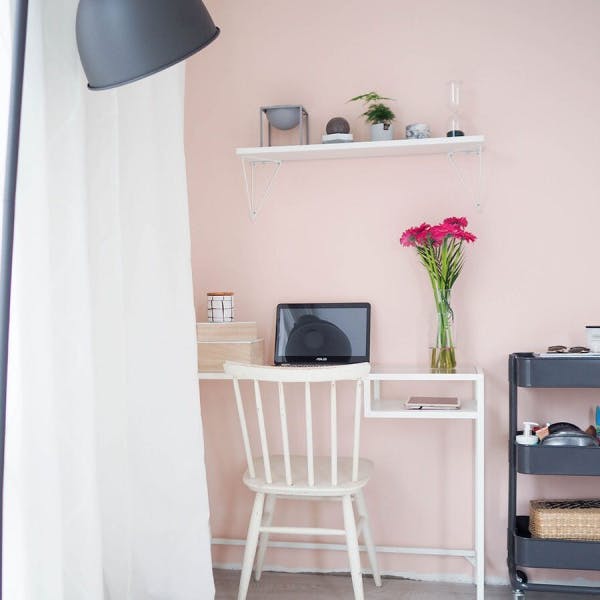 Create a cheerful home study with pastel pink paint | After | Tikkurila