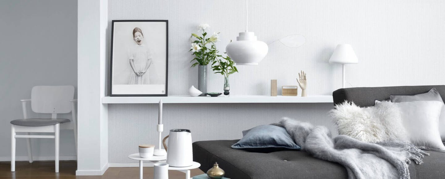 Living room painted with a light grey hue