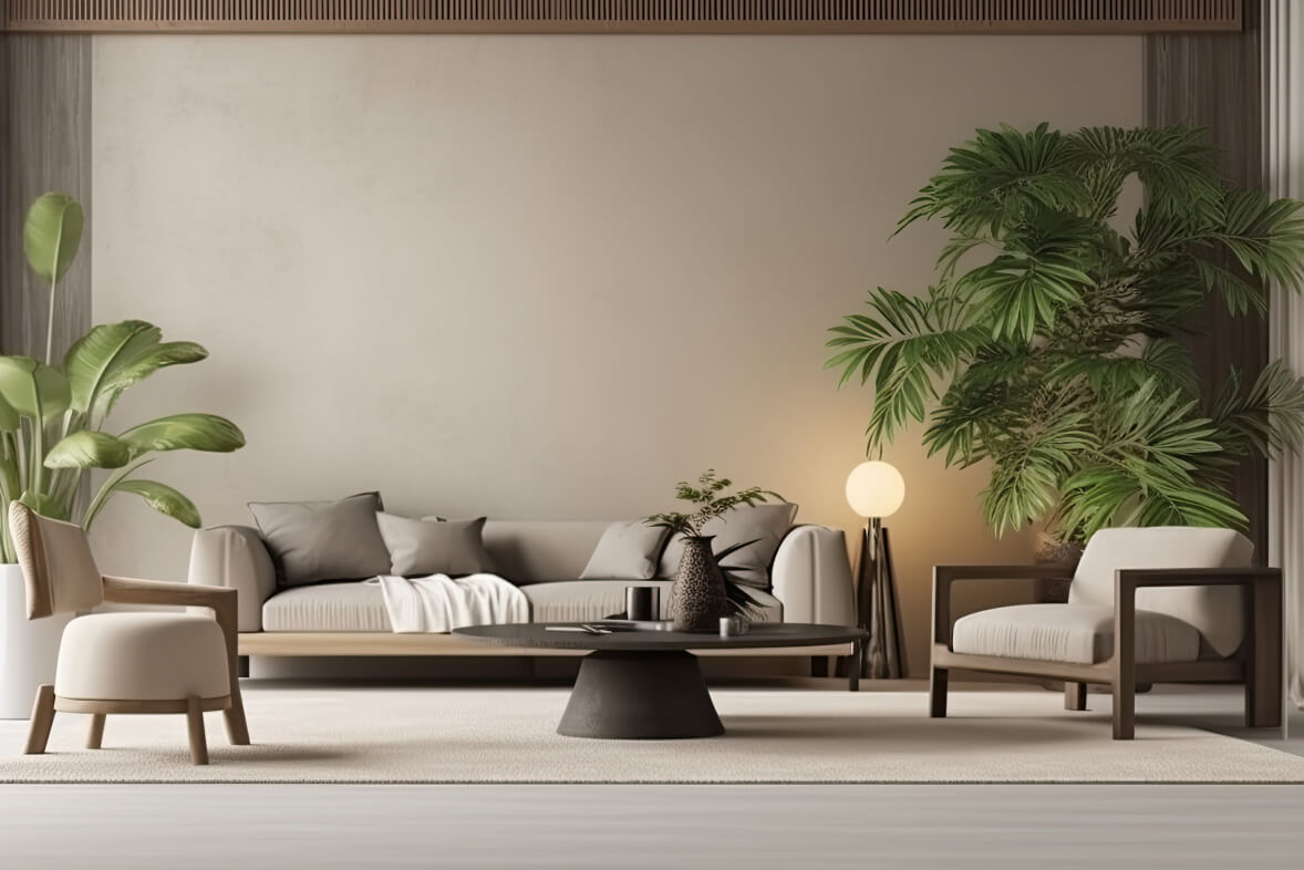 Neutral living room with grey furniture