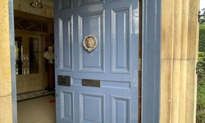 blue glossy front doors