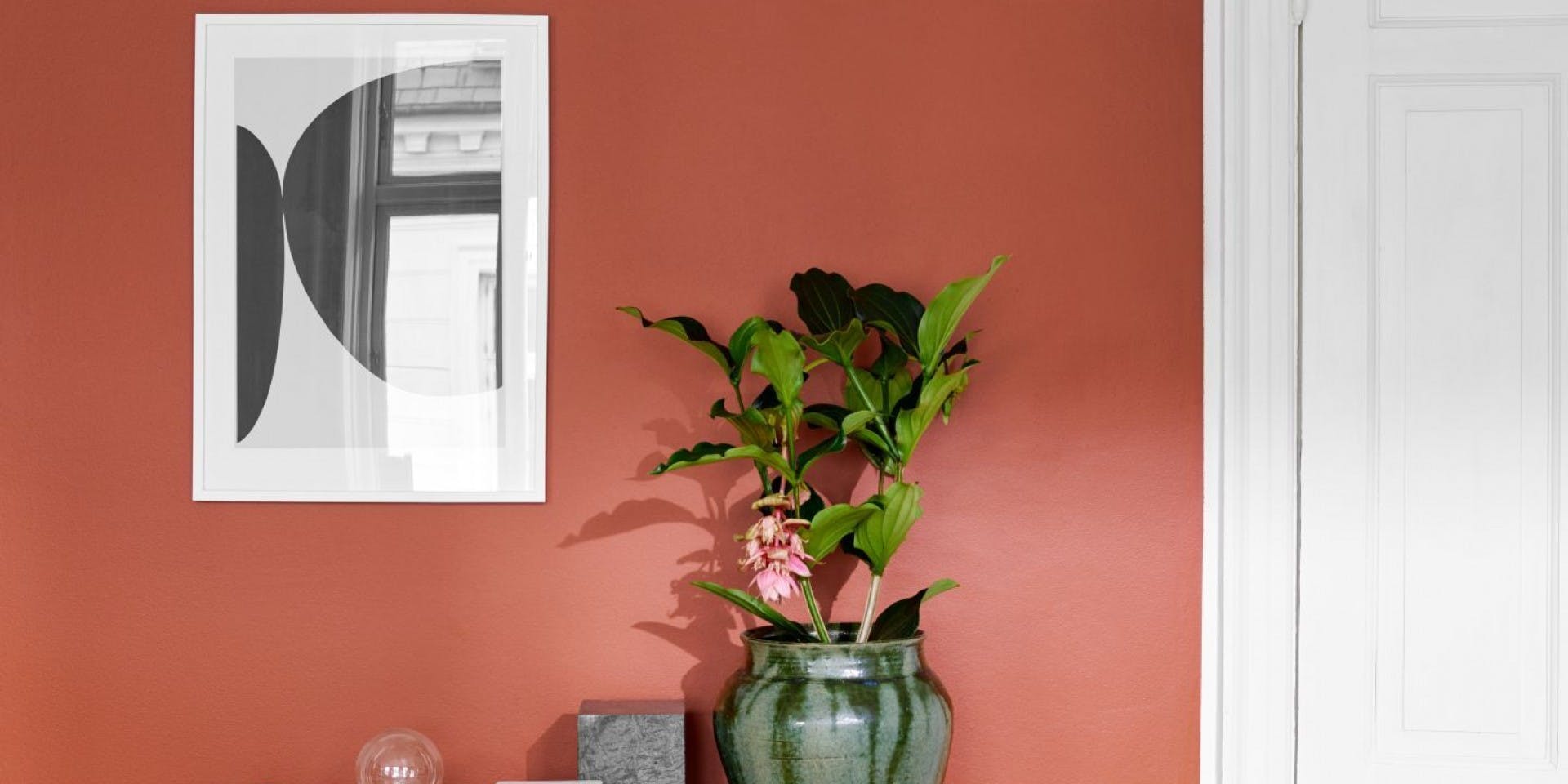 Terracotta Red Wall with White Door, Painting and Decorations