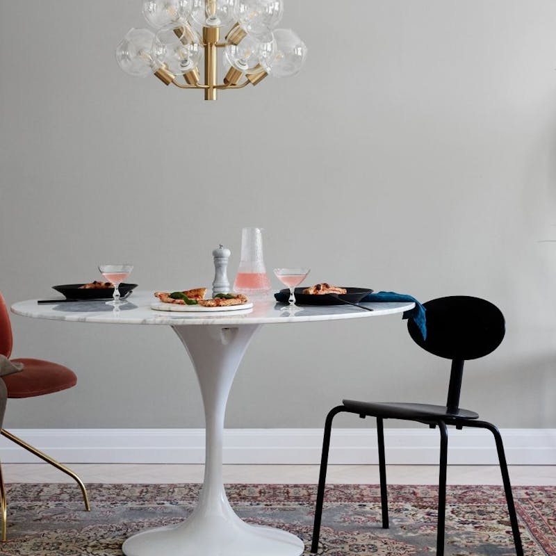 White Table with Red and Black Chair 