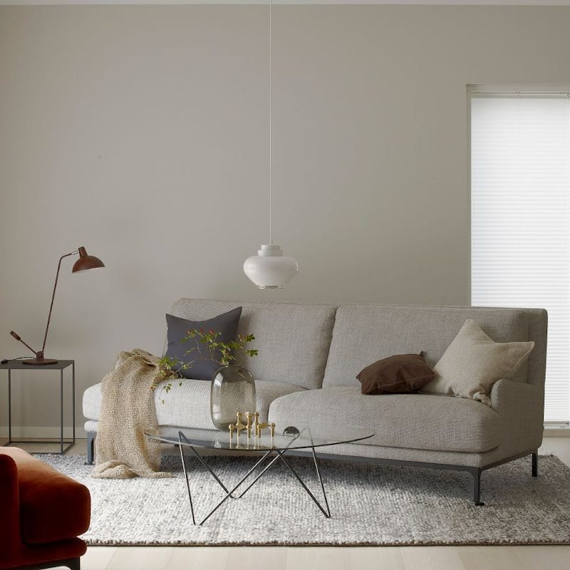 White Living Room with Couch and Rug