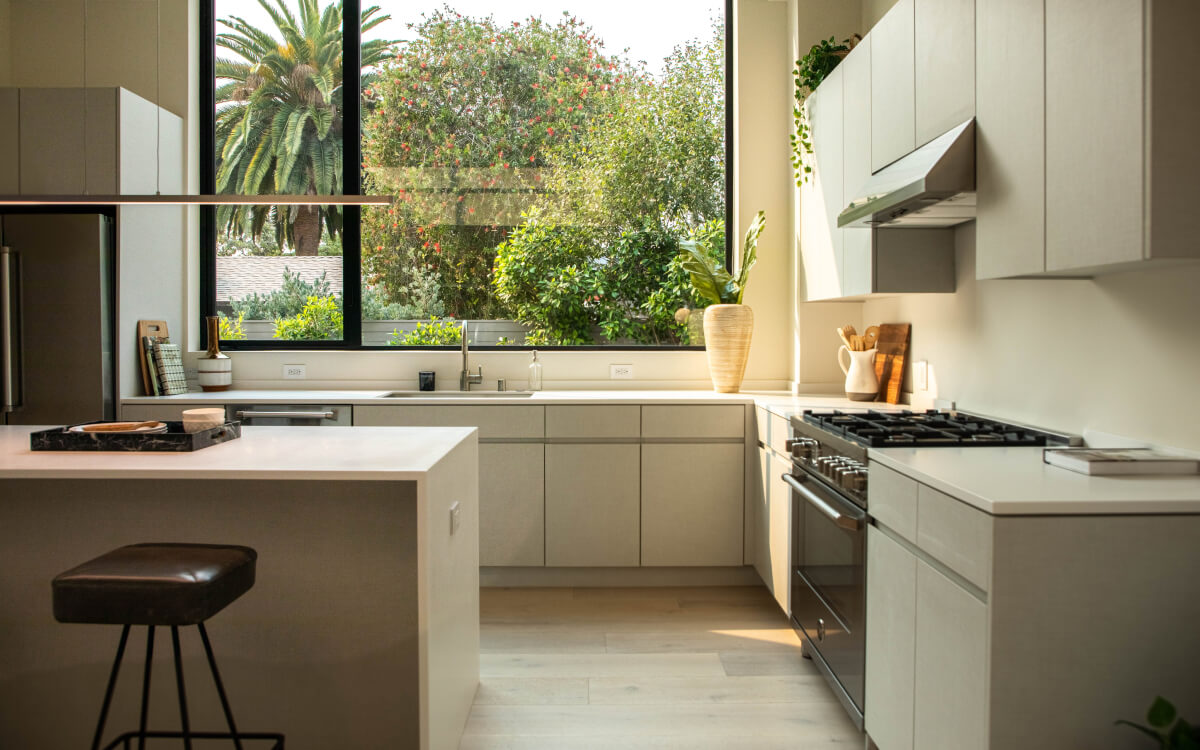 Light open kitchen with sunlight shining in