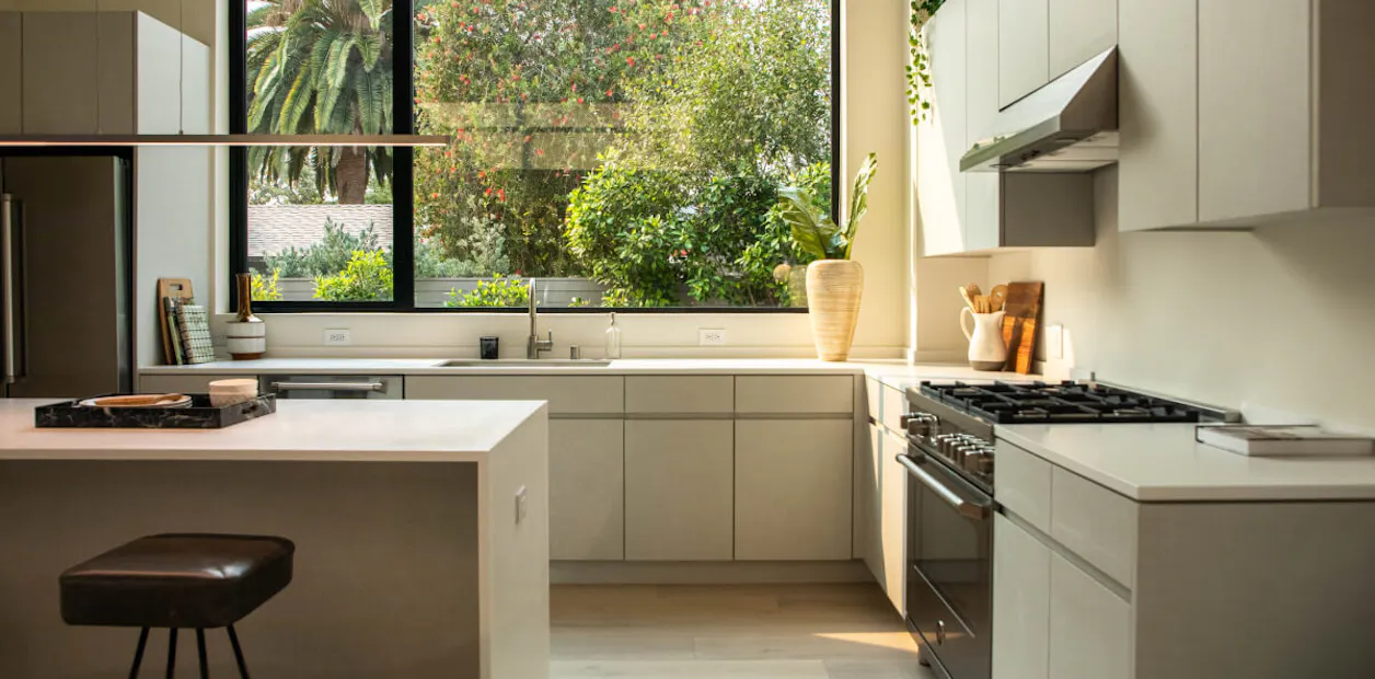 Light open kitchen with sunlight shining in
