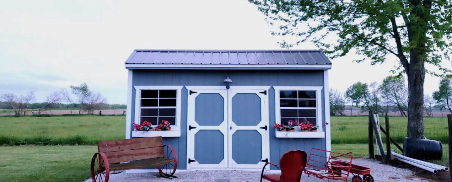 garden shed with benches