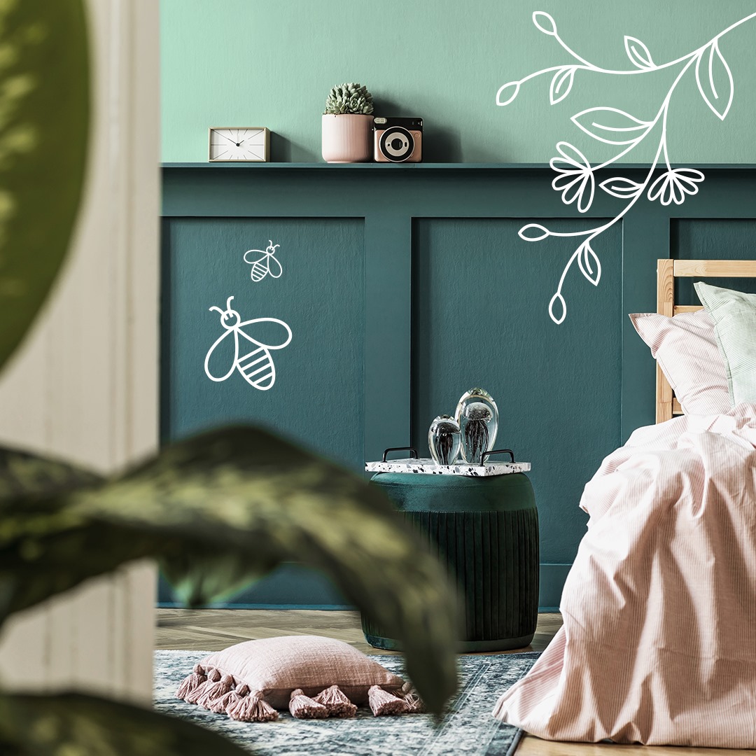 Graphic Design on Green Wall and Panelling Bedroom Optiva Nature