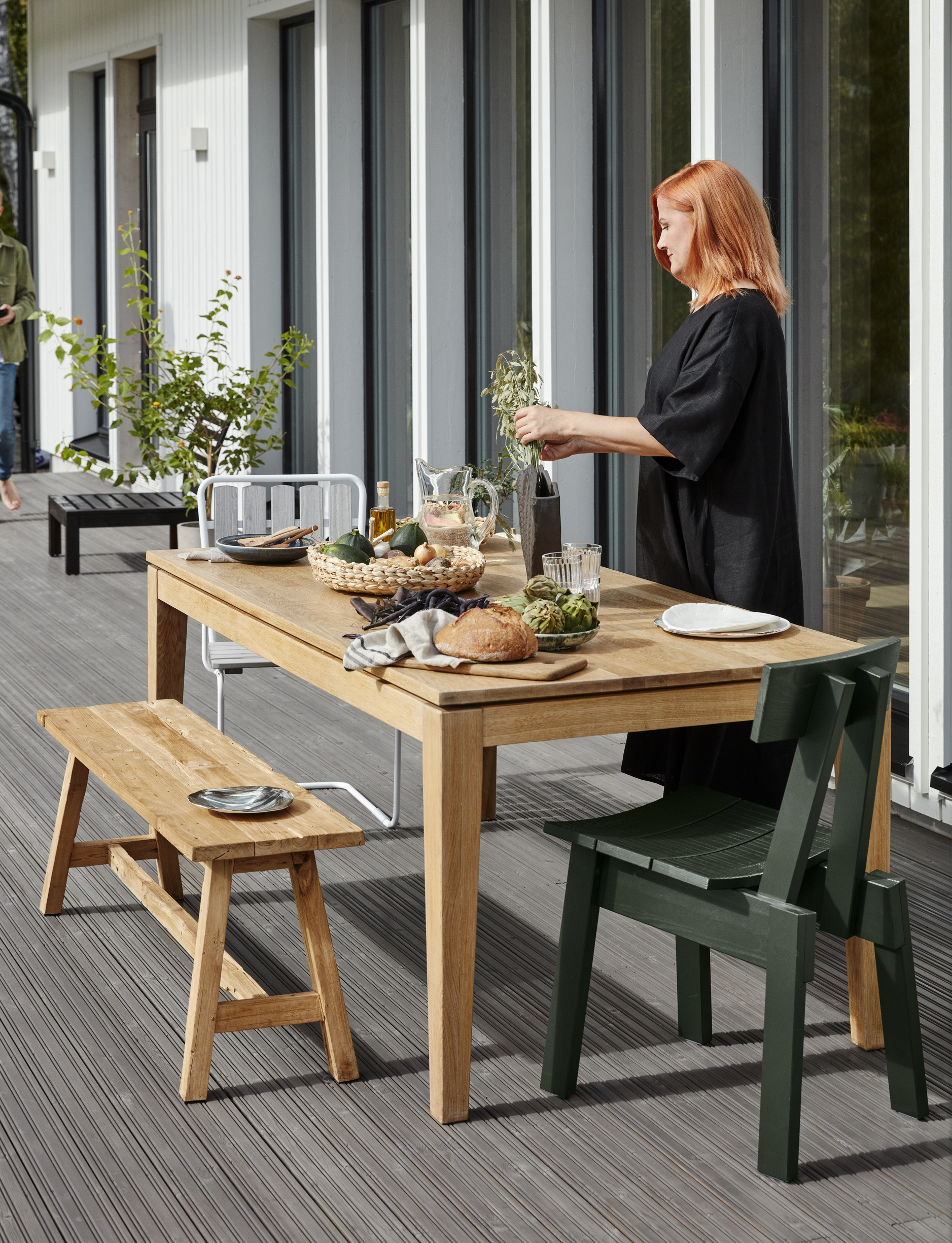 Wooden garden furniture on a patio