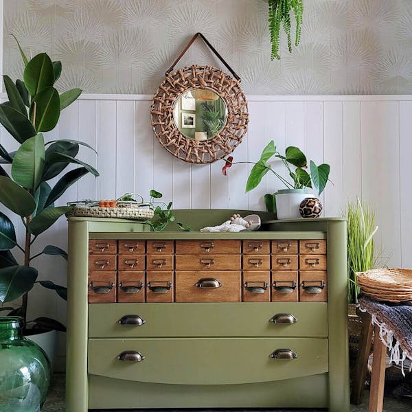olive green wooden cabinet