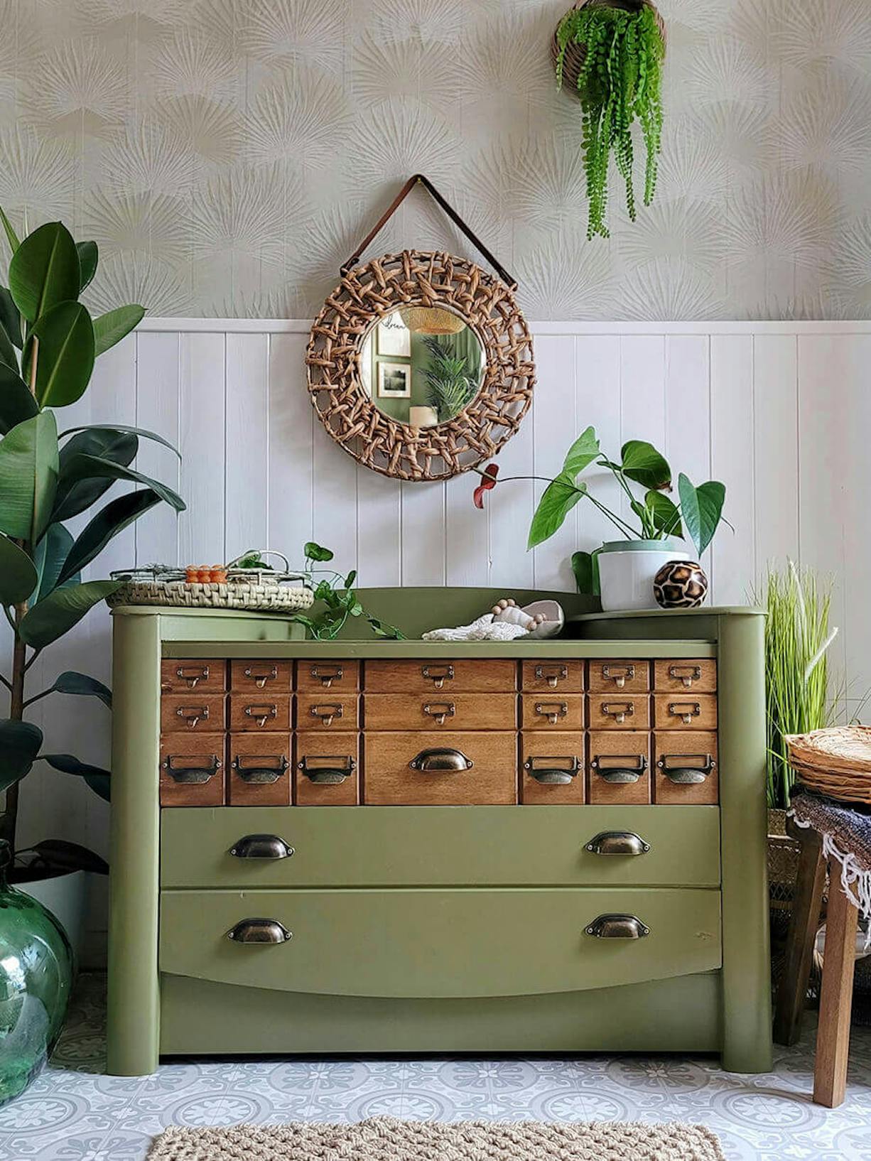 olive green wooden cabinet