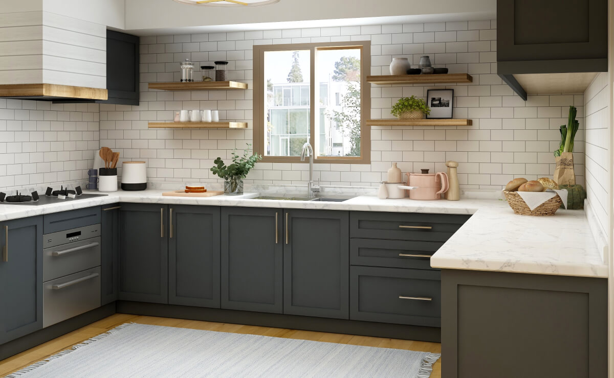 dark grey and white kitchen