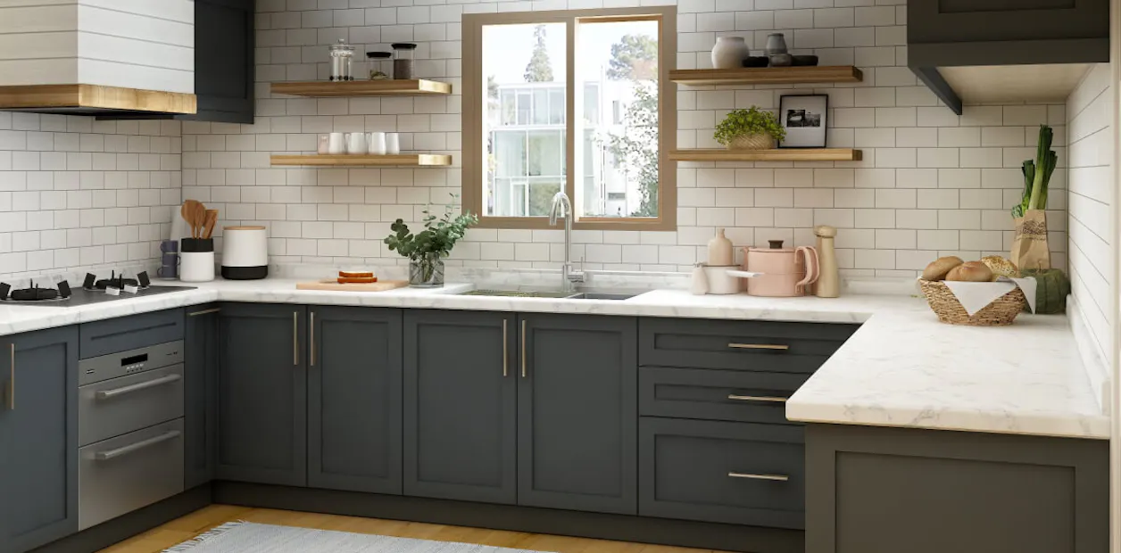 dark grey and white kitchen