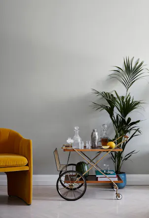 Grey living room wall painted with Tuft H495