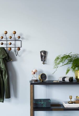 light muted blue hallway wall