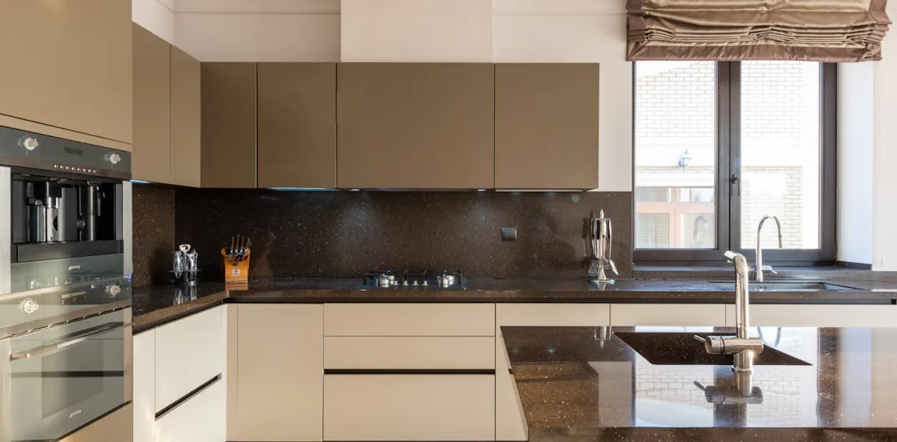 brown and neutral kitchen cabinets