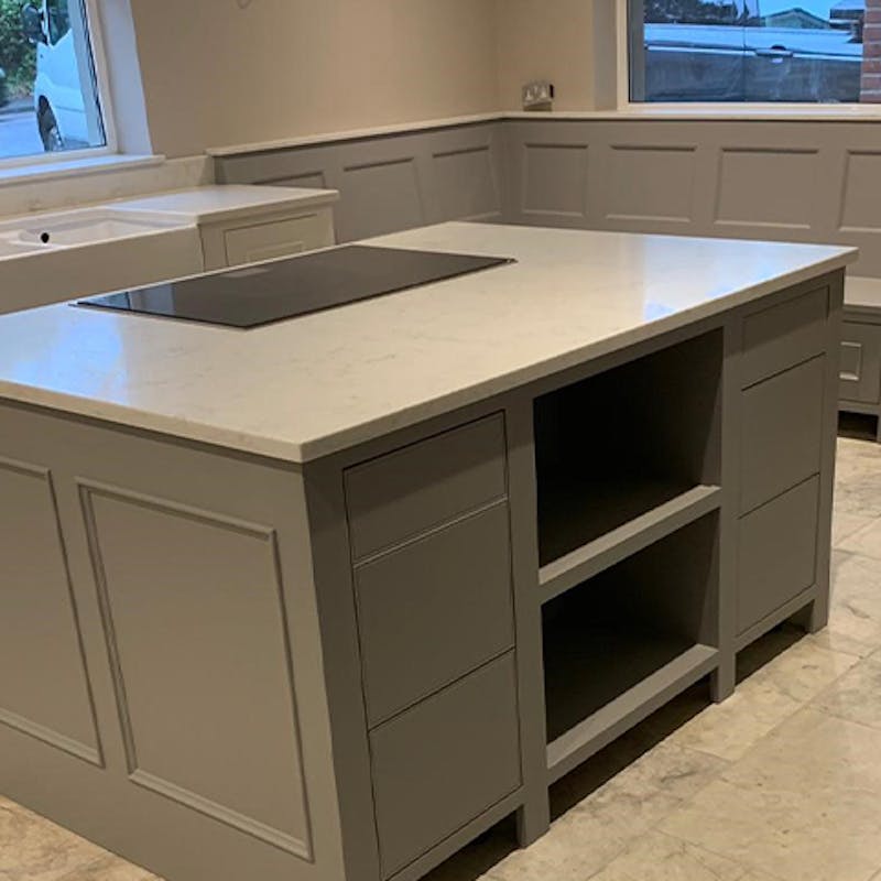 Kitchen island painted in Tikkurila white paint