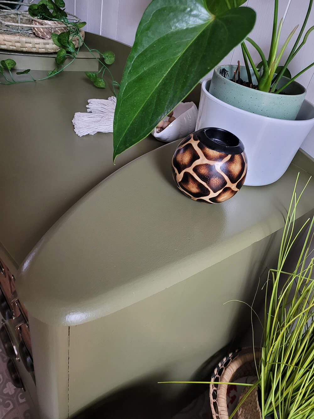 olive green wooden cabinet