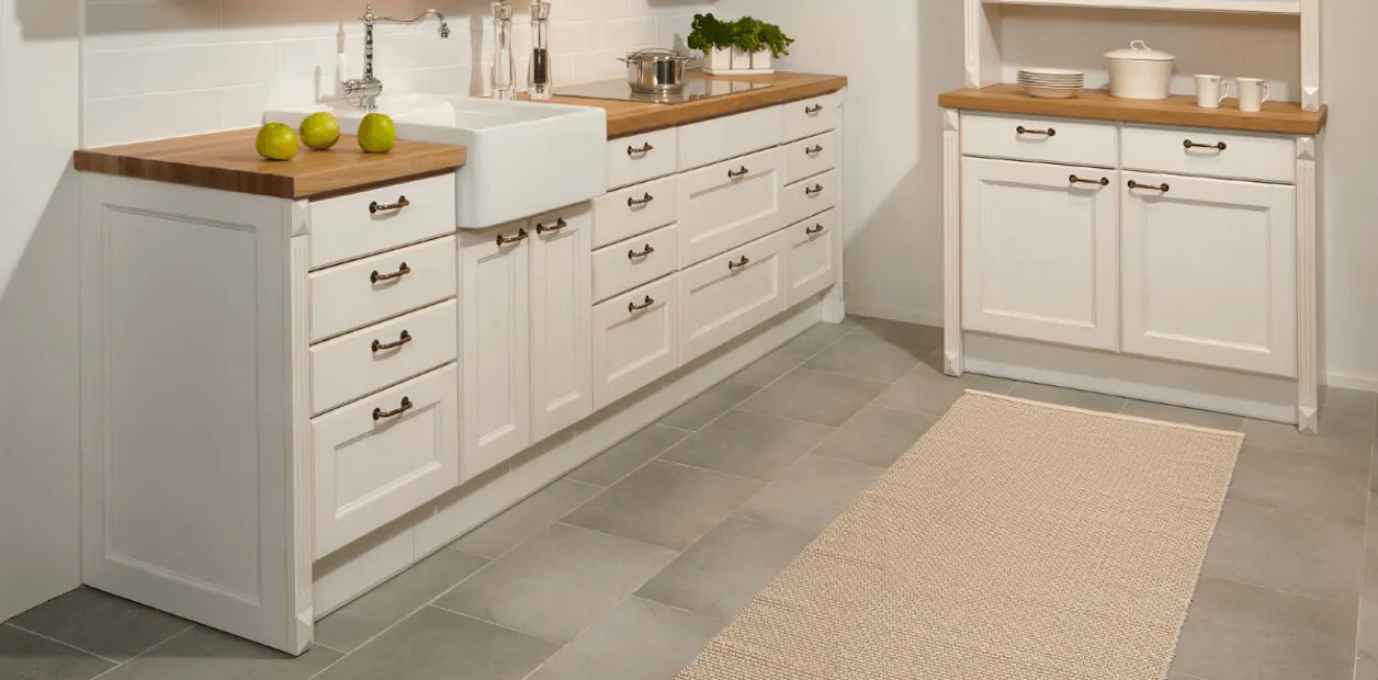 white kitchen cabinets with a rustic vibe
