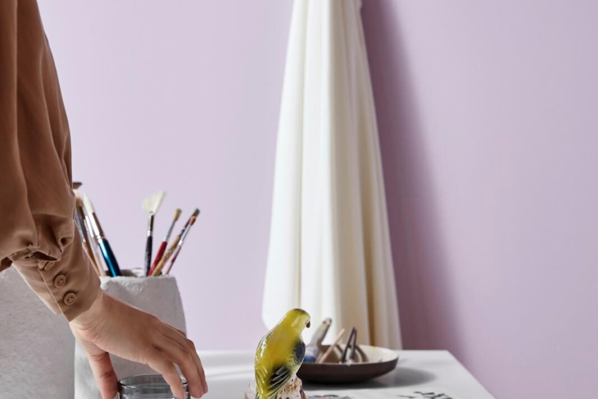 Soft lavender painted wall 