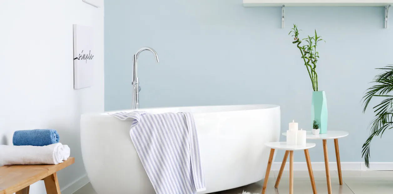 Light blue bathroom wall