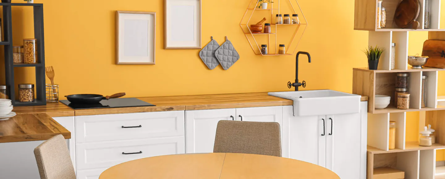 bright yellow kitchen wall
