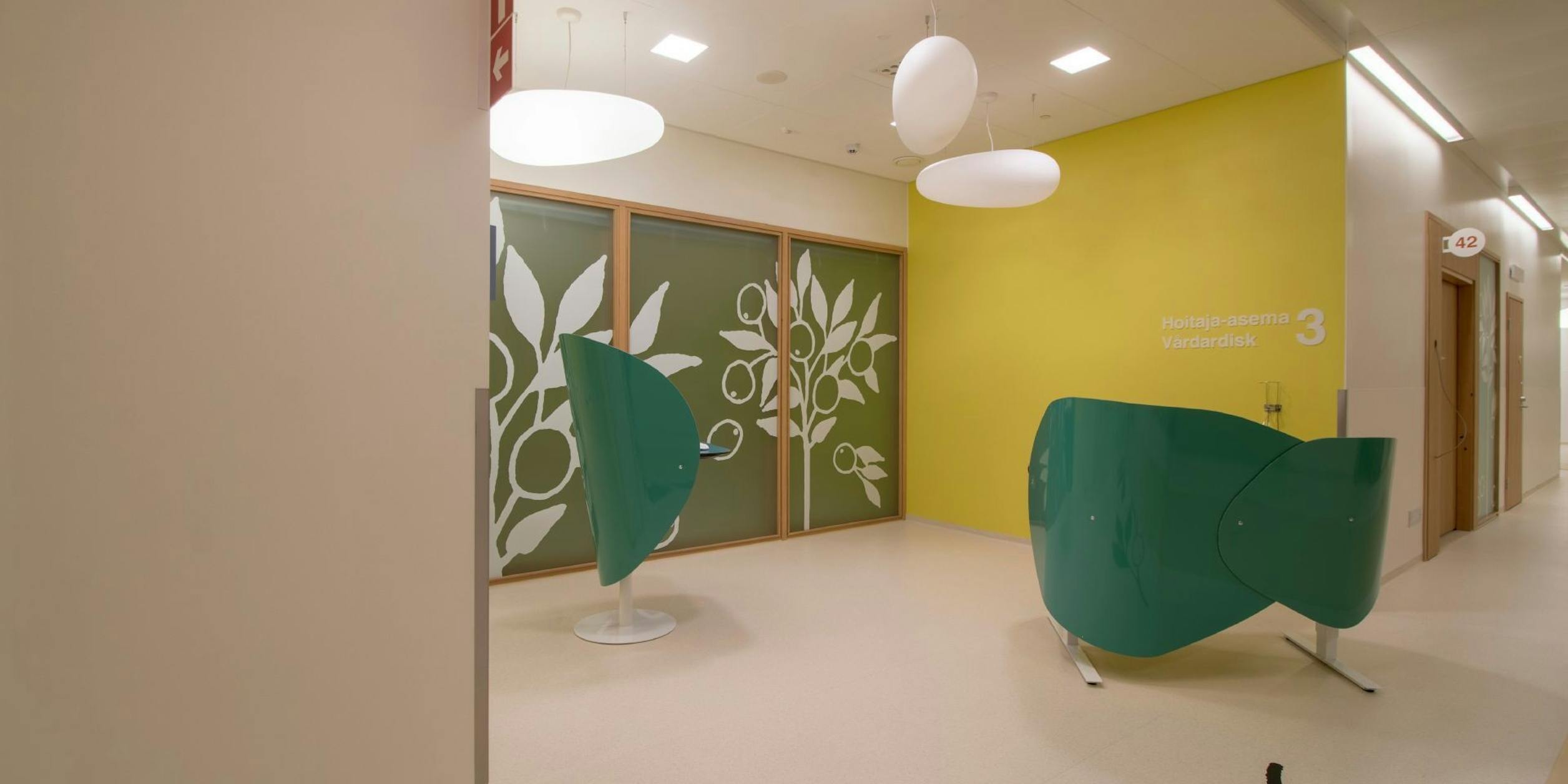 A hospital waiting area painted with Tikkurila paints
