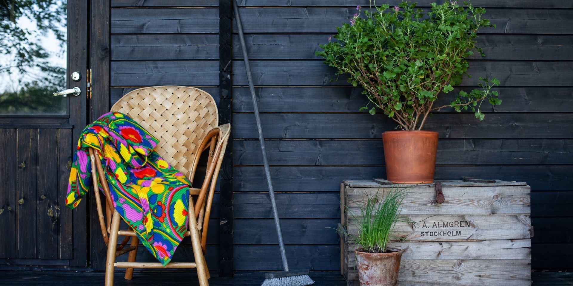 brush against wall with garden furniture