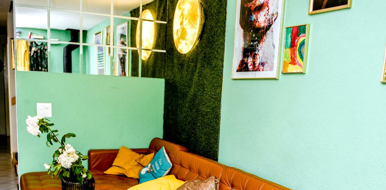 Vibrant green living room