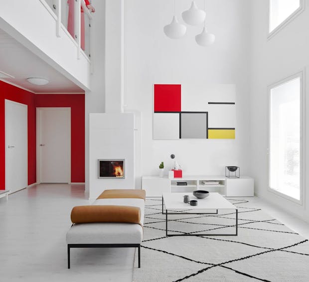 red and white living room
