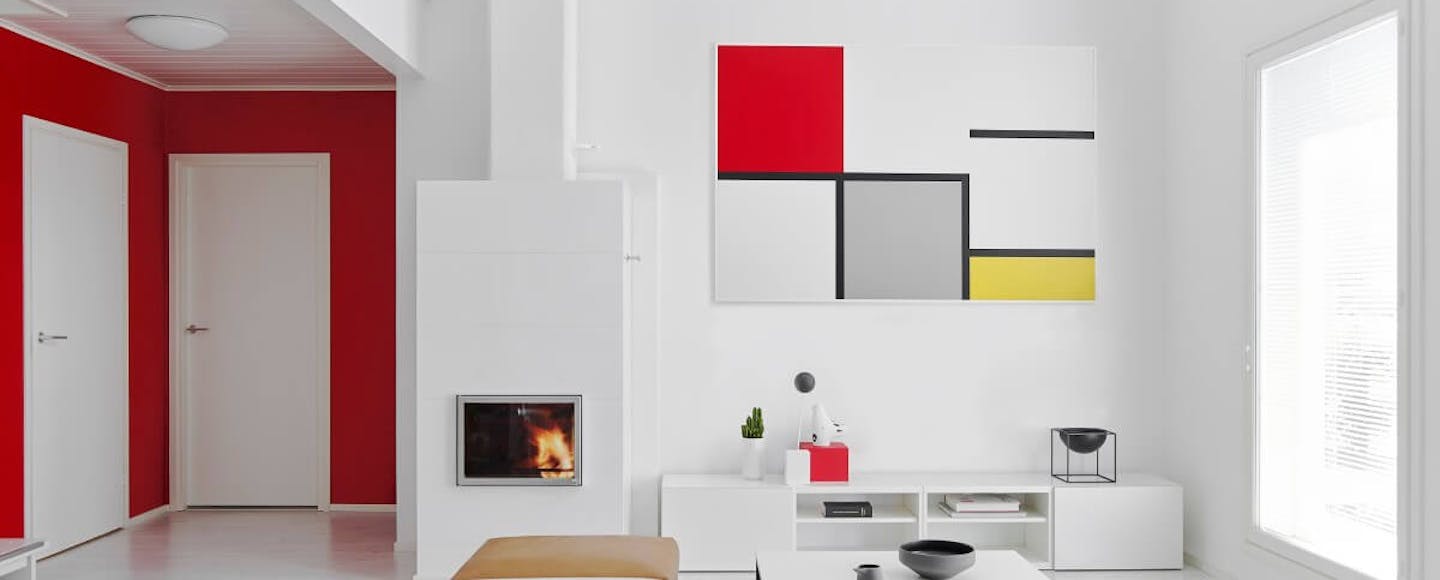white and red living room