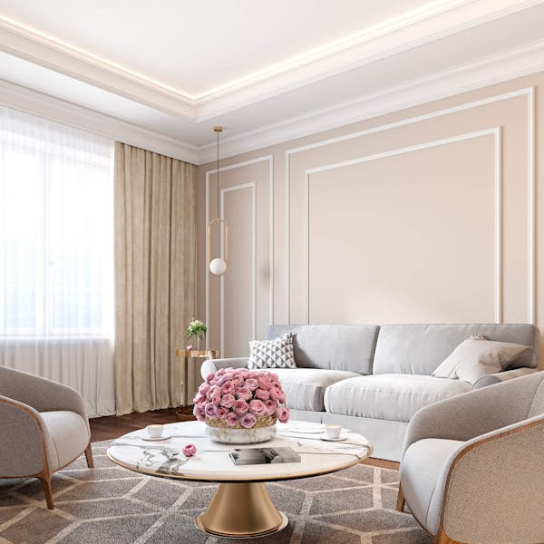 soft neutral panelling with white trim