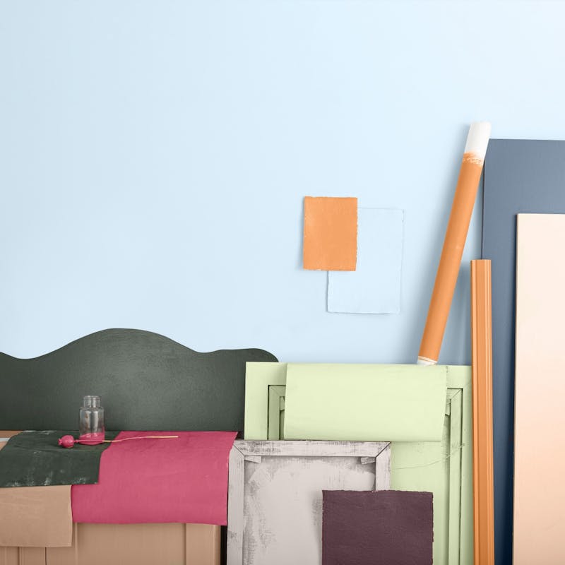 Colourful Decorations Against Blue Wall