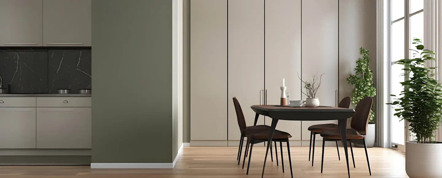 sage green and white kitchen walls