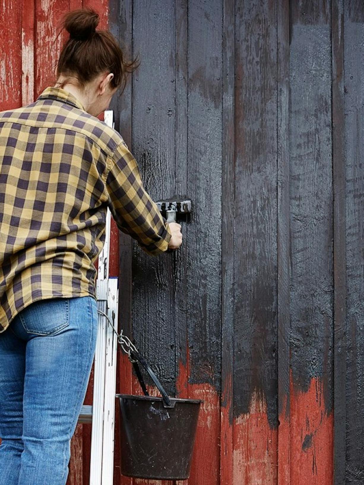 Exterior Wooden Walls Protection Black Paint action Image