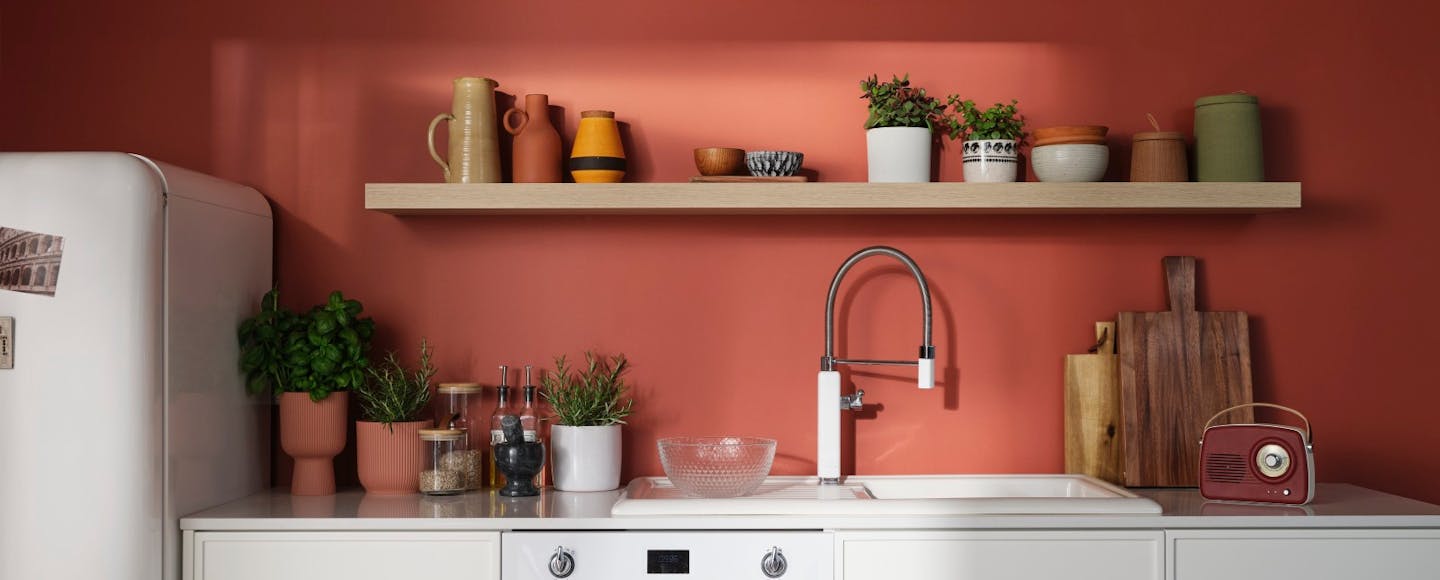 Vibrant red kitchen wall