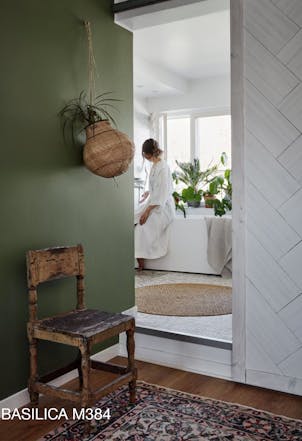 wall painted with a dark green paint