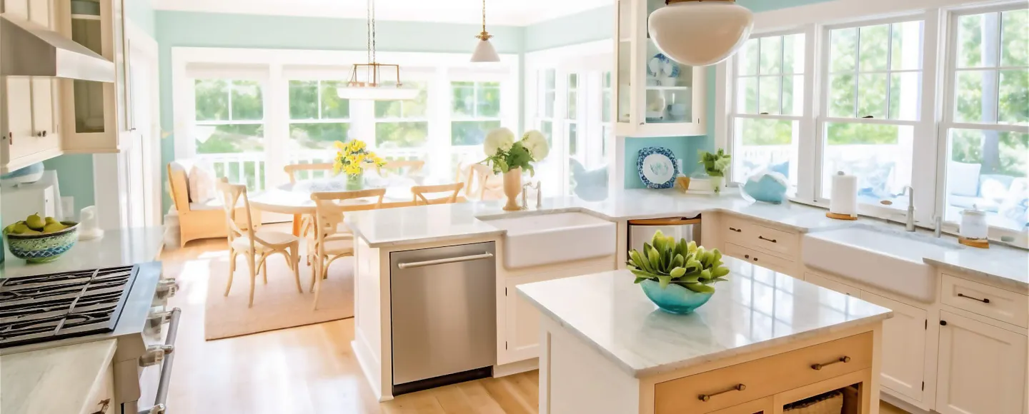 Kitchen painted with a seaside-inspired colour scheme