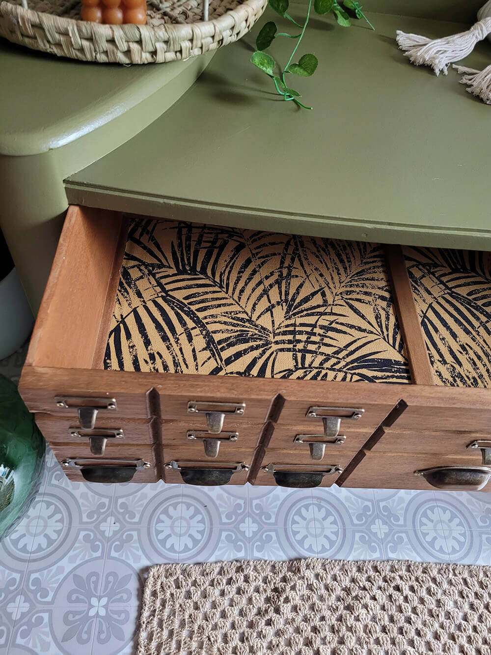 olive green wooden cabinet