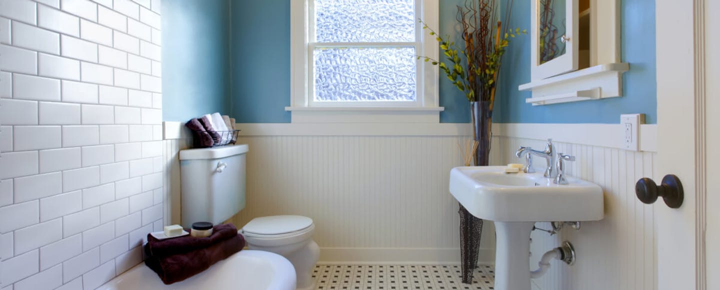 white and blue bathroom walls 