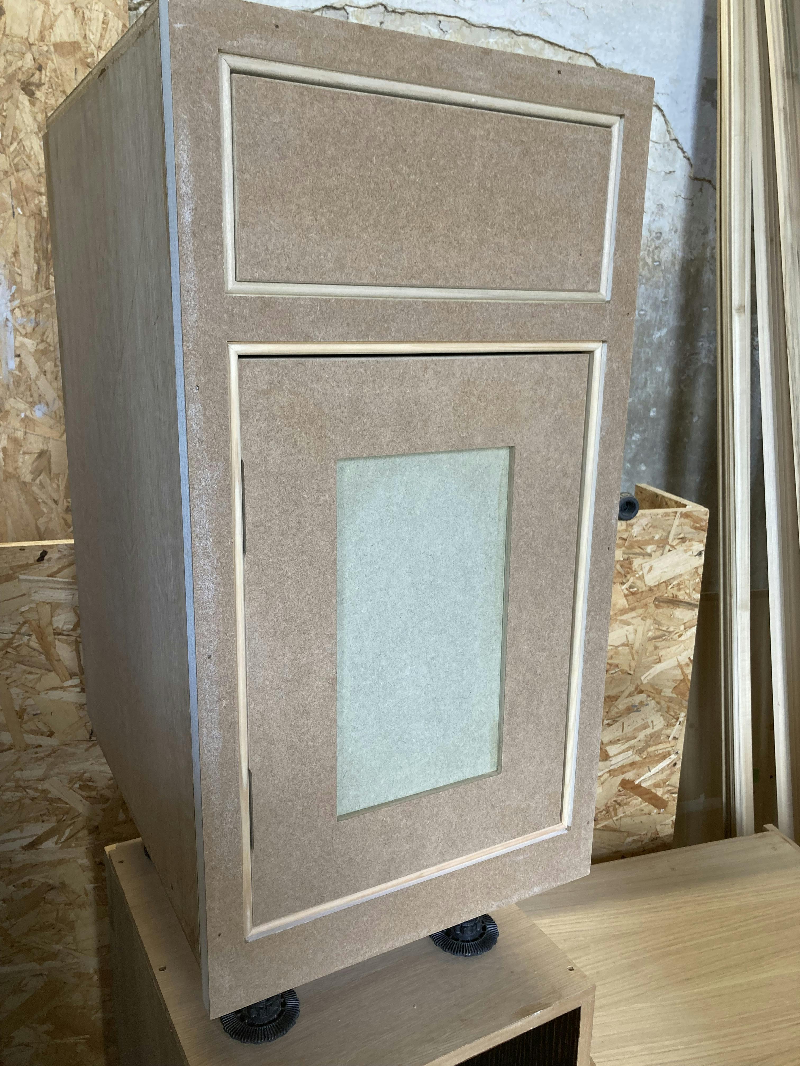 oak and mdf kitchen cabinets before primer and topcoat