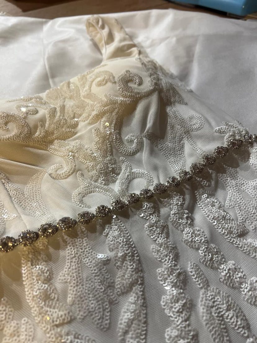Bridal dress being altered in Devon