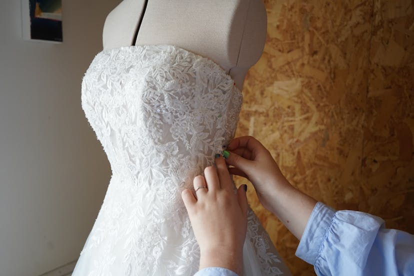 Bespoke Wedding Dress in Devon being worked on