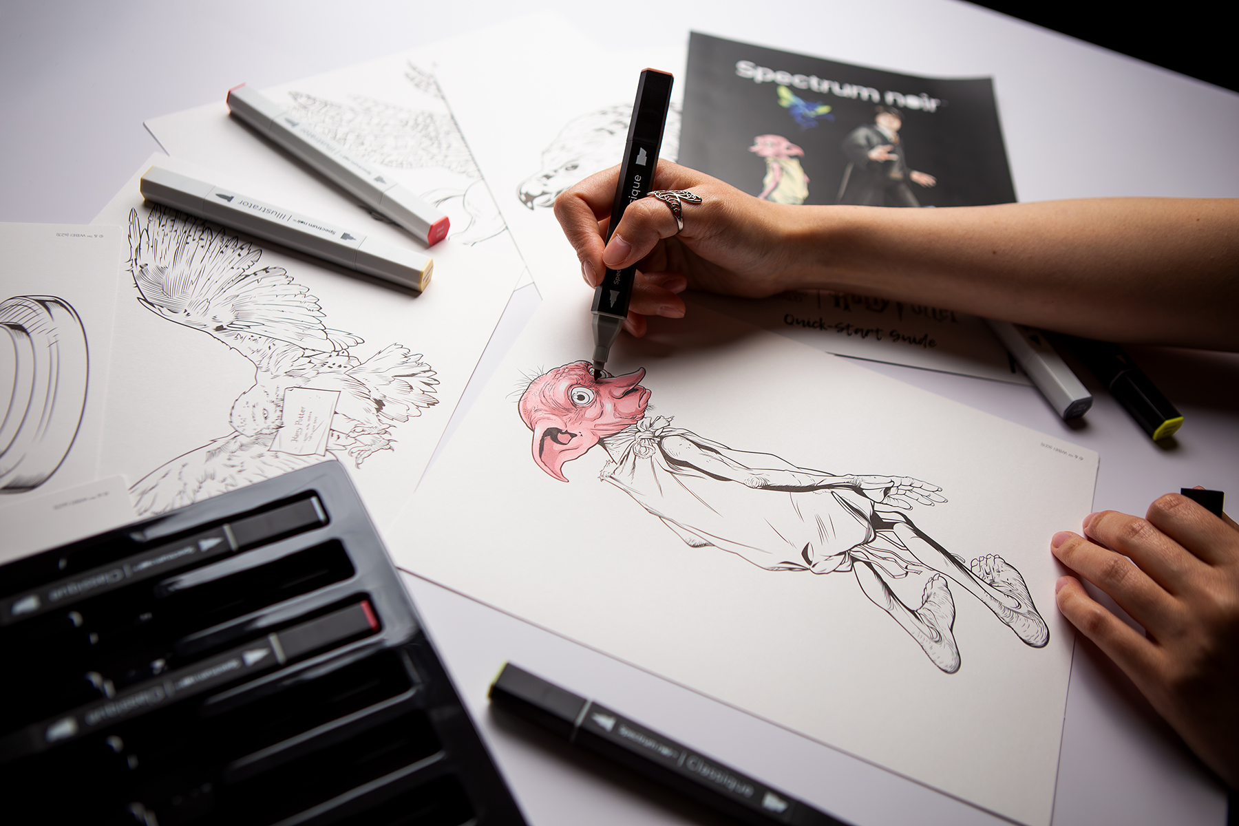 Hand colouring Harry Potter character Dobby