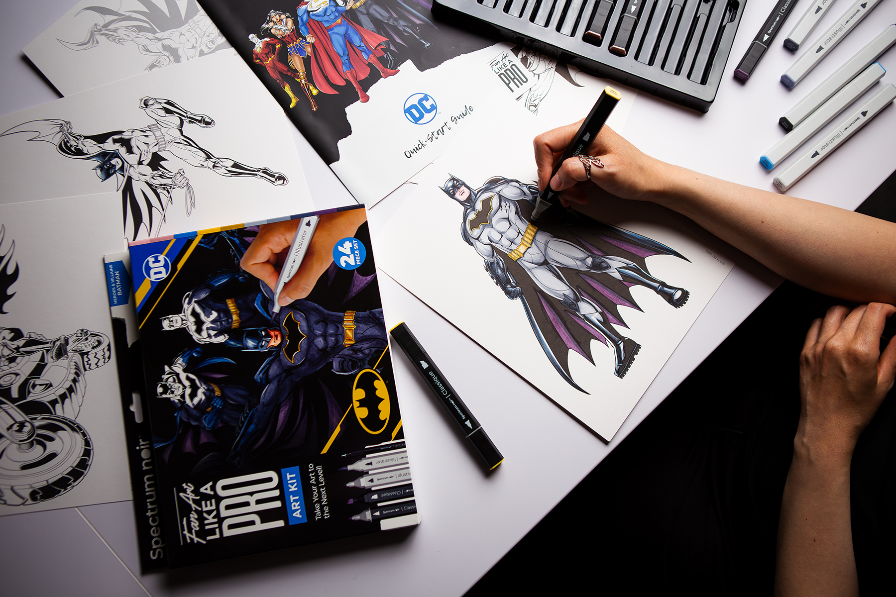 Hand colouring art set of DC super hero Batman