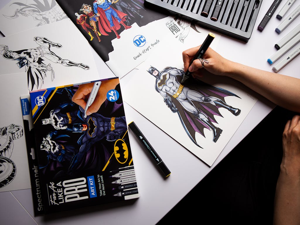 Hand colouring art set of DC super hero Batman