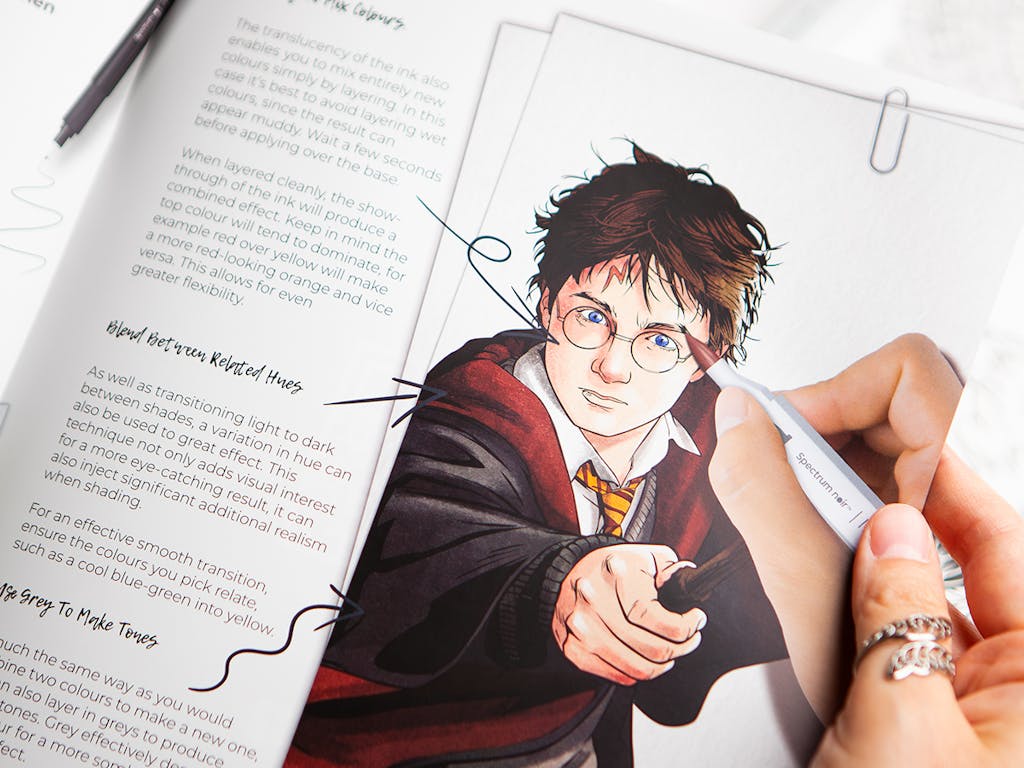 Product photography of a Harry Potter art colouring book