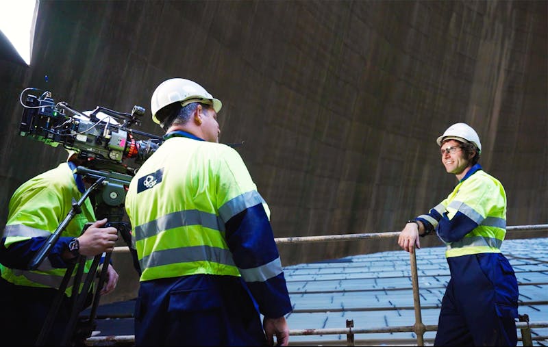 Cameraman and director interviewing Guy Martin at Drax Power Station