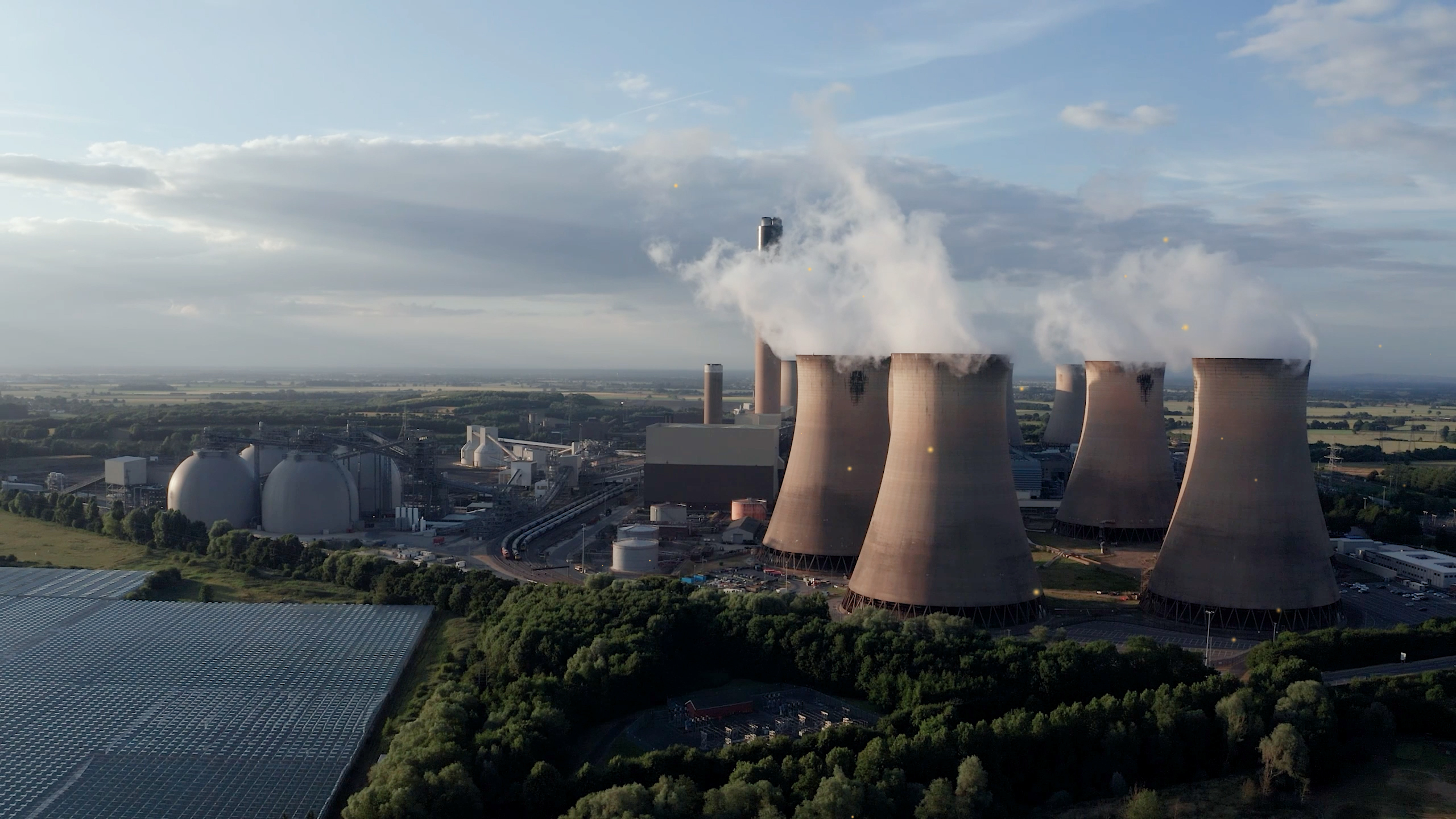 Aerial photography of power plant cooling towers